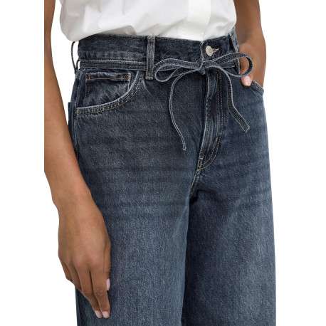 Jean en coton ardoise uni avec une coupe droite et une sangle à la taille - Image 5