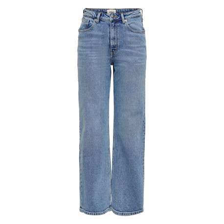 Jean en coton bleu uni avec une coupe bootcut et des poches plaquées à l'arrière