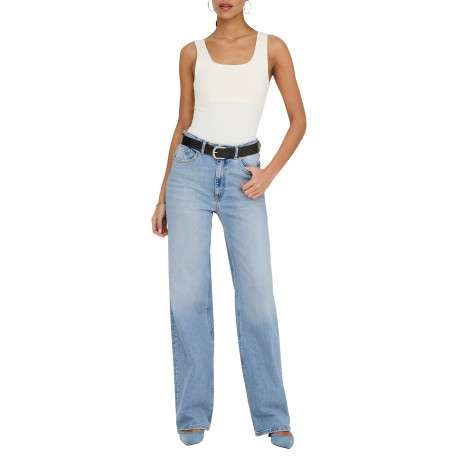 Jean en coton bleu uni avec une coupe bootcut et des poches plaquées à l'arrière - Image 3