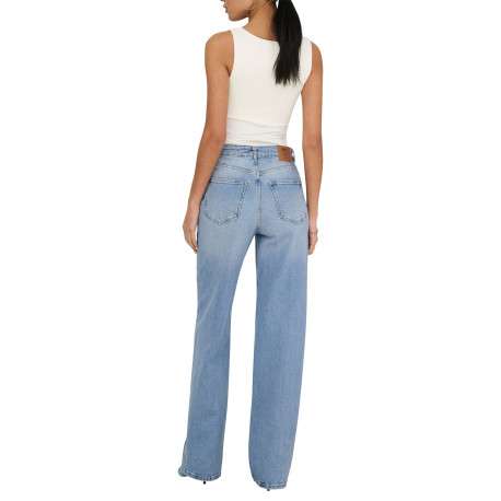 Jean en coton bleu uni avec une coupe bootcut et des poches plaquées à l'arrière - Image 4