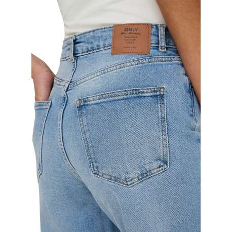 Jean en coton bleu uni avec une coupe bootcut et des poches plaquées à l'arrière - Image 5
