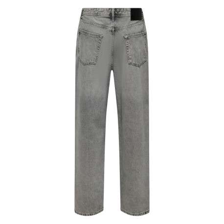 Jean gris en coton avec une coupe wide leg muni d'un zip et d'un bouton - Image 2