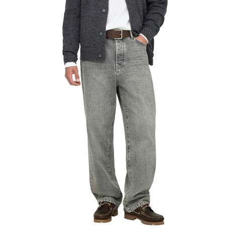 Jean gris en coton avec une coupe wide leg muni d'un zip et d'un bouton - Image 5