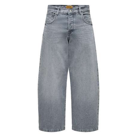 Jean en coton gris avec une coupe wide leg muni d'un zip et d'un bouton
