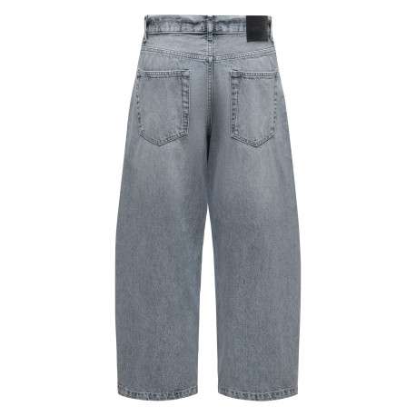 Jean en coton gris avec une coupe wide leg muni d'un zip et d'un bouton - Image 2