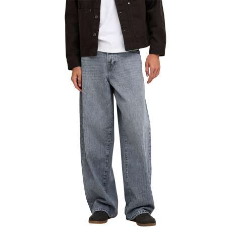 Jean en coton gris avec une coupe wide leg muni d'un zip et d'un bouton - Image 3
