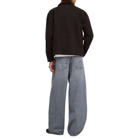 Jean en coton gris avec une coupe wide leg muni d'un zip et d'un bouton - Image 4
