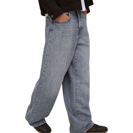 Jean en coton gris avec une coupe wide leg muni d'un zip et d'un bouton - Image 6