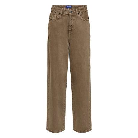 Jean en coton camel uni avec une coupe droite muni d'un zip et d'un bouton