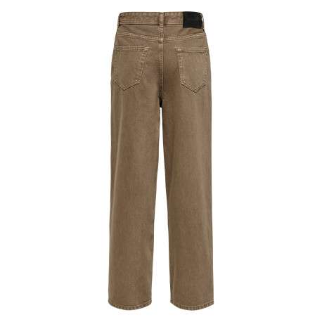 Jean en coton camel uni avec une coupe droite muni d'un zip et d'un bouton - Image 2