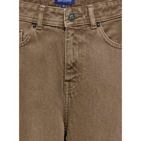 Jean en coton camel uni avec une coupe droite muni d'un zip et d'un bouton - Image 3
