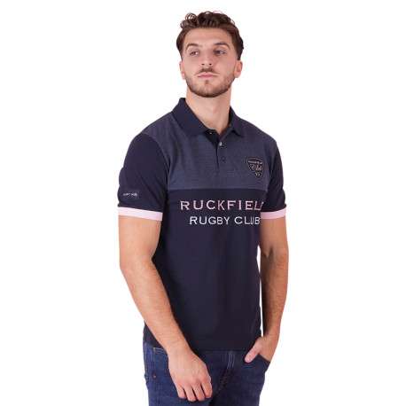 Polo en coton marine à imprimé avec une coupe droite et un col à revers