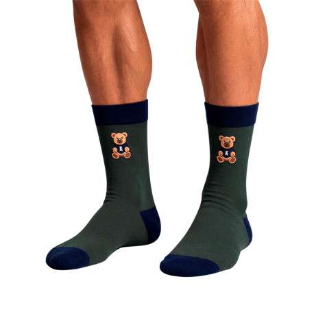 Chaussettes hautes vertes avec bord bleu marine et à imprimé - Image 2