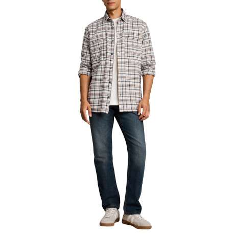 Chemise en coton beige à carreaux contrastés pourvue d'un col à revers - Image 5