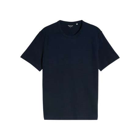 T-shirt en coton marine à coupe droite pourvu d'un motif à rayures