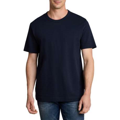T-shirt en coton marine à coupe droite pourvu d'un motif à rayures - Image 2
