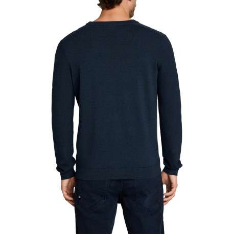 Pull en coton bleu à coupe ajustée pourvu d'un col rond côtelé - Image 3