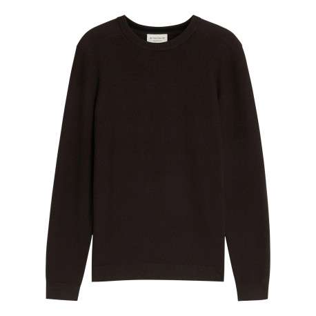 Pull en coton brun à coupe ajustée pourvu d'un col rond côtelé
