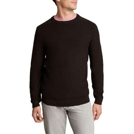 Pull en coton brun à coupe ajustée pourvu d'un col rond côtelé - Image 2
