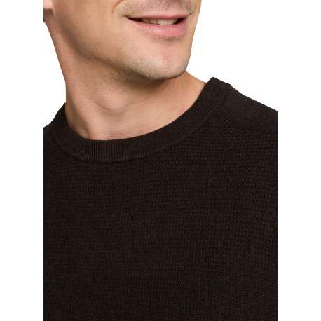Pull en coton brun à coupe ajustée pourvu d'un col rond côtelé - Image 4