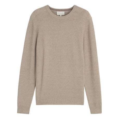 Pull en coton beige à coupe ajustée pourvu d'un col rond côtelé