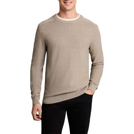 Pull en coton beige à coupe ajustée pourvu d'un col rond côtelé - Image 2