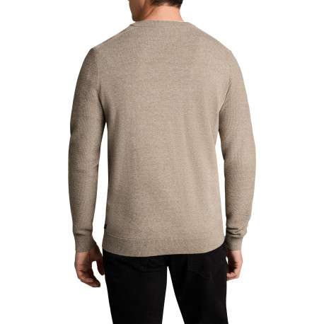 Pull en coton beige à coupe ajustée pourvu d'un col rond côtelé - Image 3