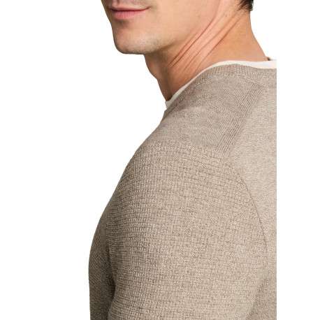 Pull en coton beige à coupe ajustée pourvu d'un col rond côtelé - Image 4