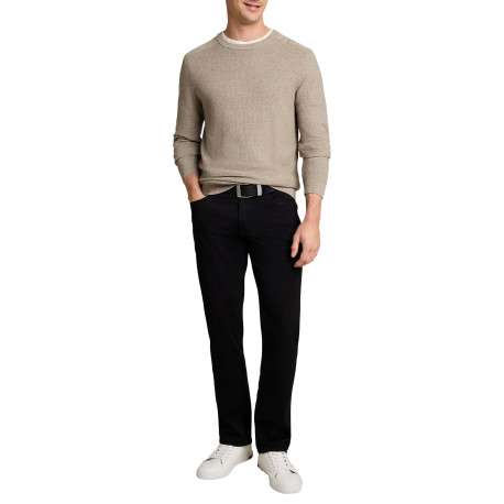 Pull en coton beige à coupe ajustée pourvu d'un col rond côtelé - Image 5
