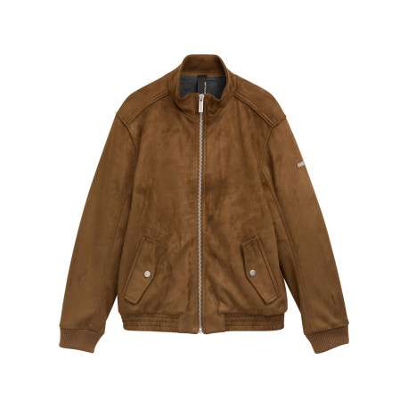 Blouson brun à coupe ajustée pourvu d'un col montant et de manches longues