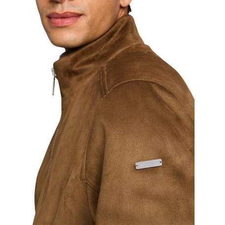 Blouson brun à coupe ajustée pourvu d'un col montant et de manches longues - Image 4