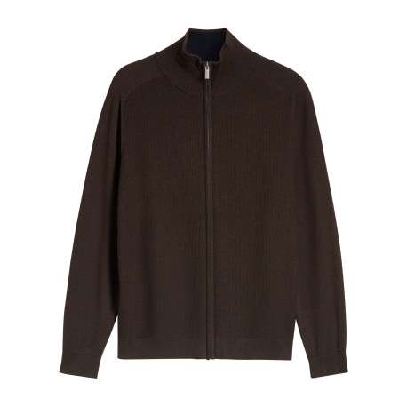 Gilet en coton marron à coupe ajustée pourvu d'un col montant