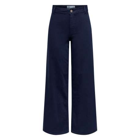 Pantalon marine uni avec une coupe flare muni d'un zip et d'un bouton