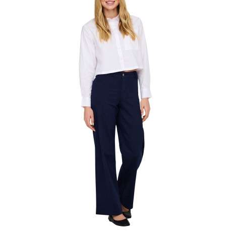 Pantalon marine uni avec une coupe flare muni d'un zip et d'un bouton - Image 3