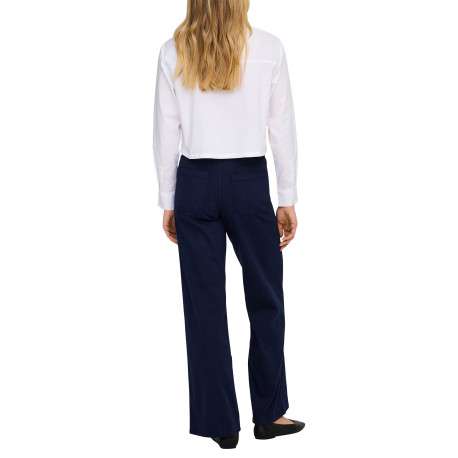 Pantalon marine uni avec une coupe flare muni d'un zip et d'un bouton - Image 4