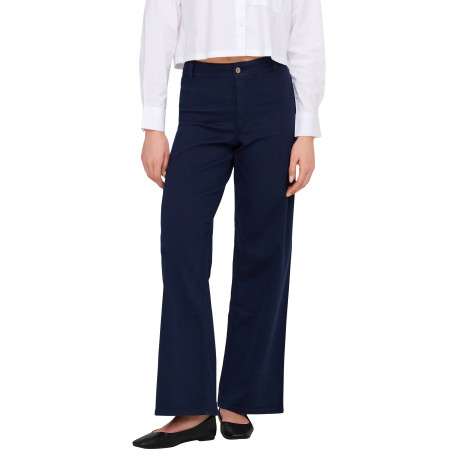 Pantalon marine uni avec une coupe flare muni d'un zip et d'un bouton - Image 5