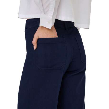 Pantalon marine uni avec une coupe flare muni d'un zip et d'un bouton - Image 7