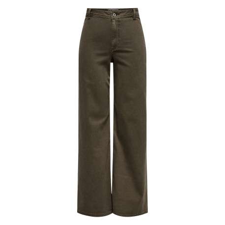 Pantalon marron uni avec une coupe flare muni d'un zip et d'un bouton
