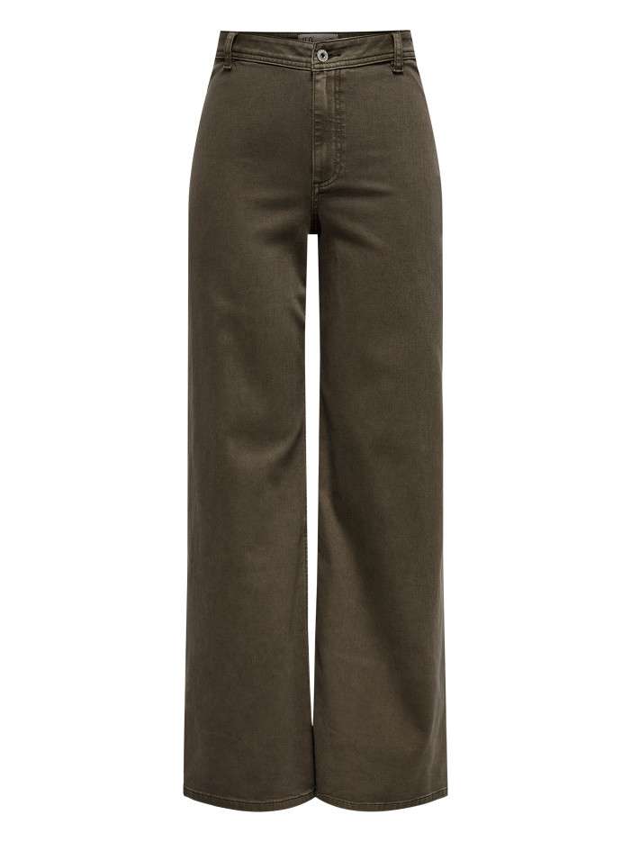 Pantalon marron uni avec une coupe flare muni d'un zip et d'un bouton