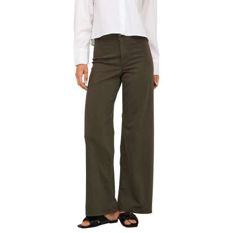 Pantalon marron uni avec une coupe flare muni d'un zip et d'un bouton - Image 3