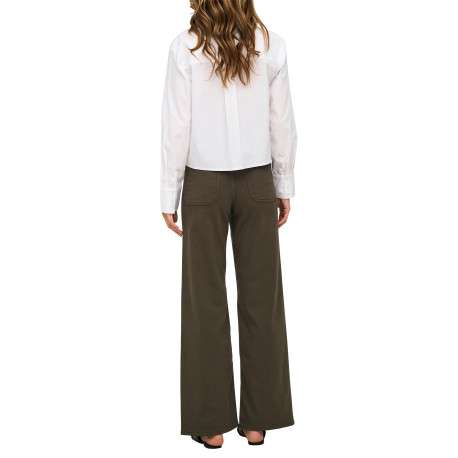 Pantalon marron uni avec une coupe flare muni d'un zip et d'un bouton - Image 4