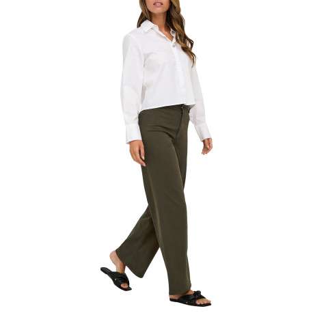 Pantalon marron uni avec une coupe flare muni d'un zip et d'un bouton - Image 5