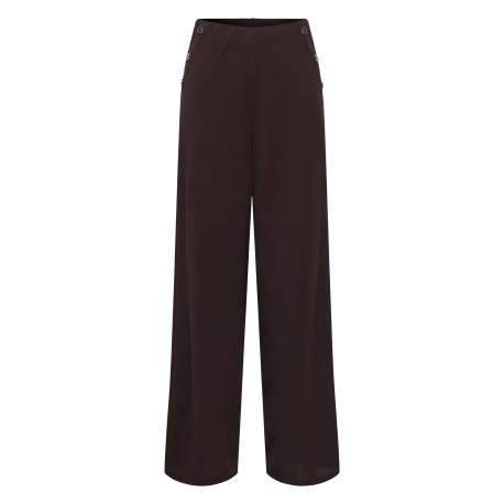 Pantalon chocolat uni avec une coupe droite et une taille élastiquée