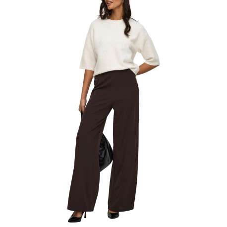 Pantalon chocolat uni avec une coupe droite et une taille élastiquée - Image 4