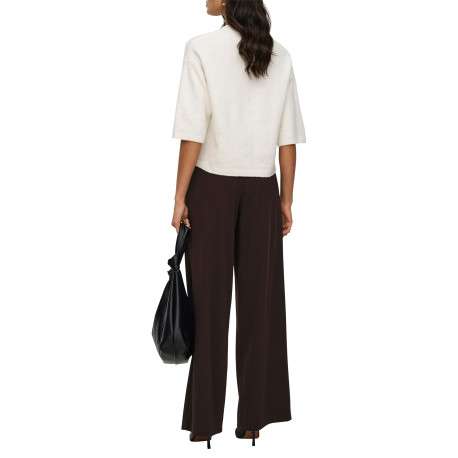Pantalon chocolat uni avec une coupe droite et une taille élastiquée - Image 5