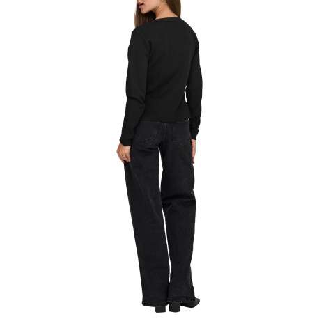 Gilet noir uni avec une coupe évasée et des manches longues - Image 4