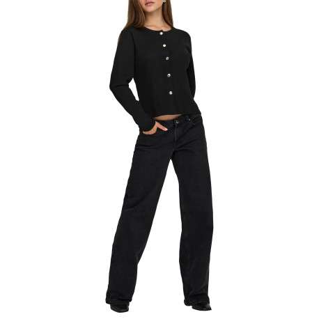 Gilet noir uni avec une coupe évasée et des manches longues - Image 5