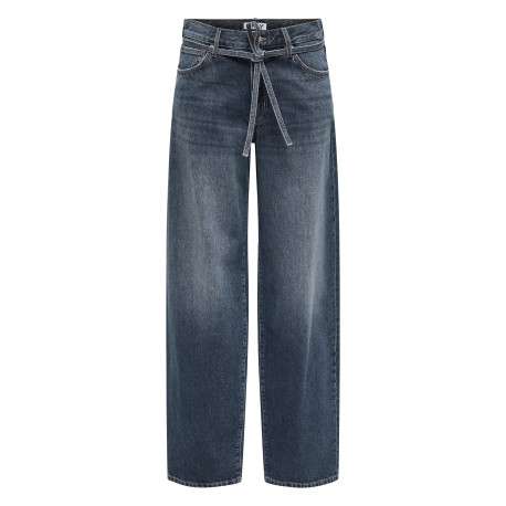 Jean en coton ardoise uni avec une coupe droite et une sangle à la taille