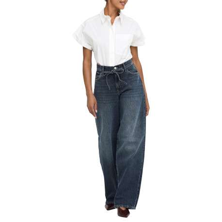 Jean en coton ardoise uni avec une coupe droite et une sangle à la taille - Image 3