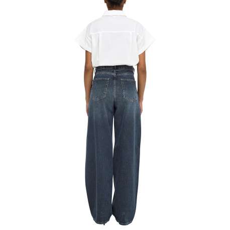 Jean en coton ardoise uni avec une coupe droite et une sangle à la taille - Image 4